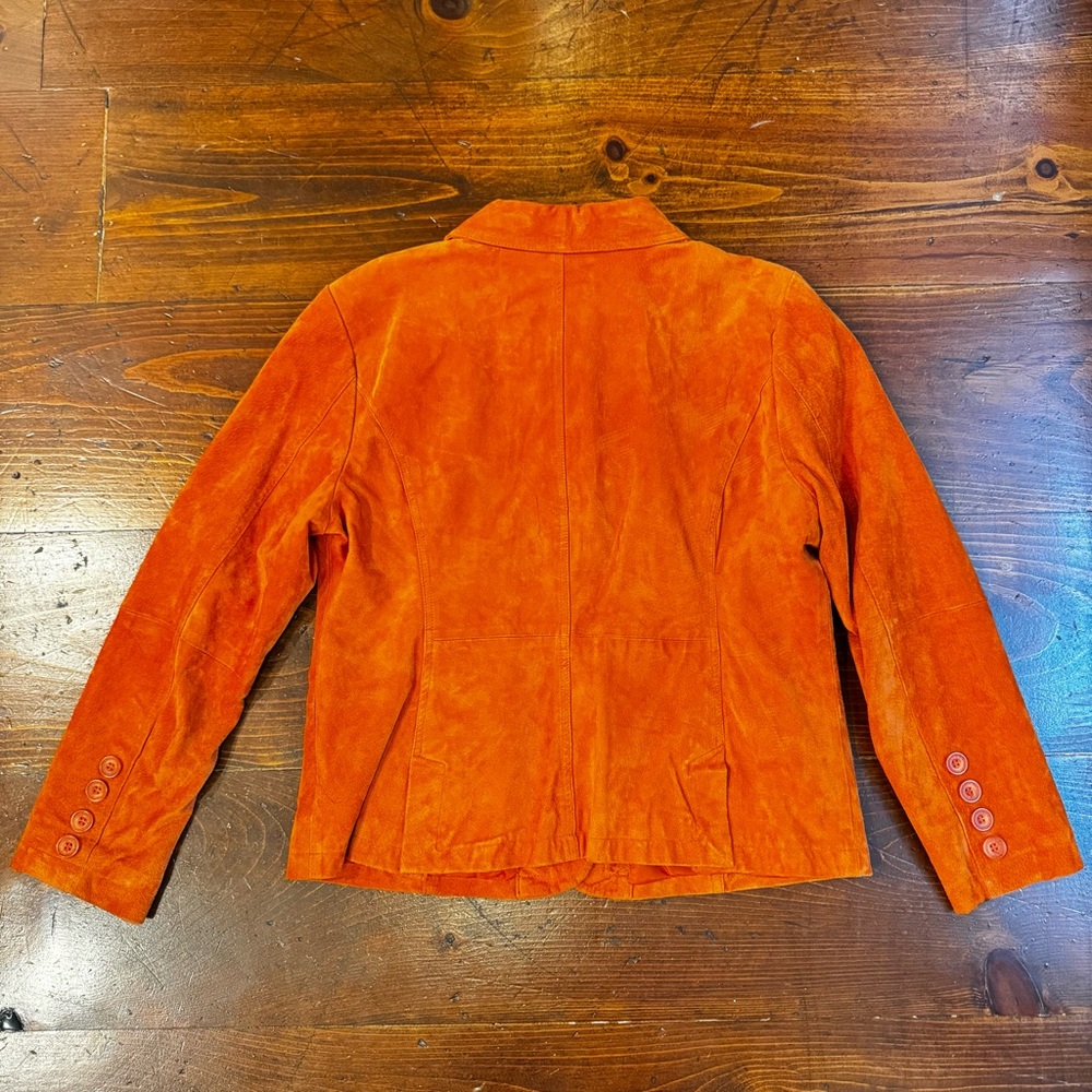 Christopher & Banks 100% Suede Leather Orange‎ Jacket.  Size Large - Picture 3 of 11